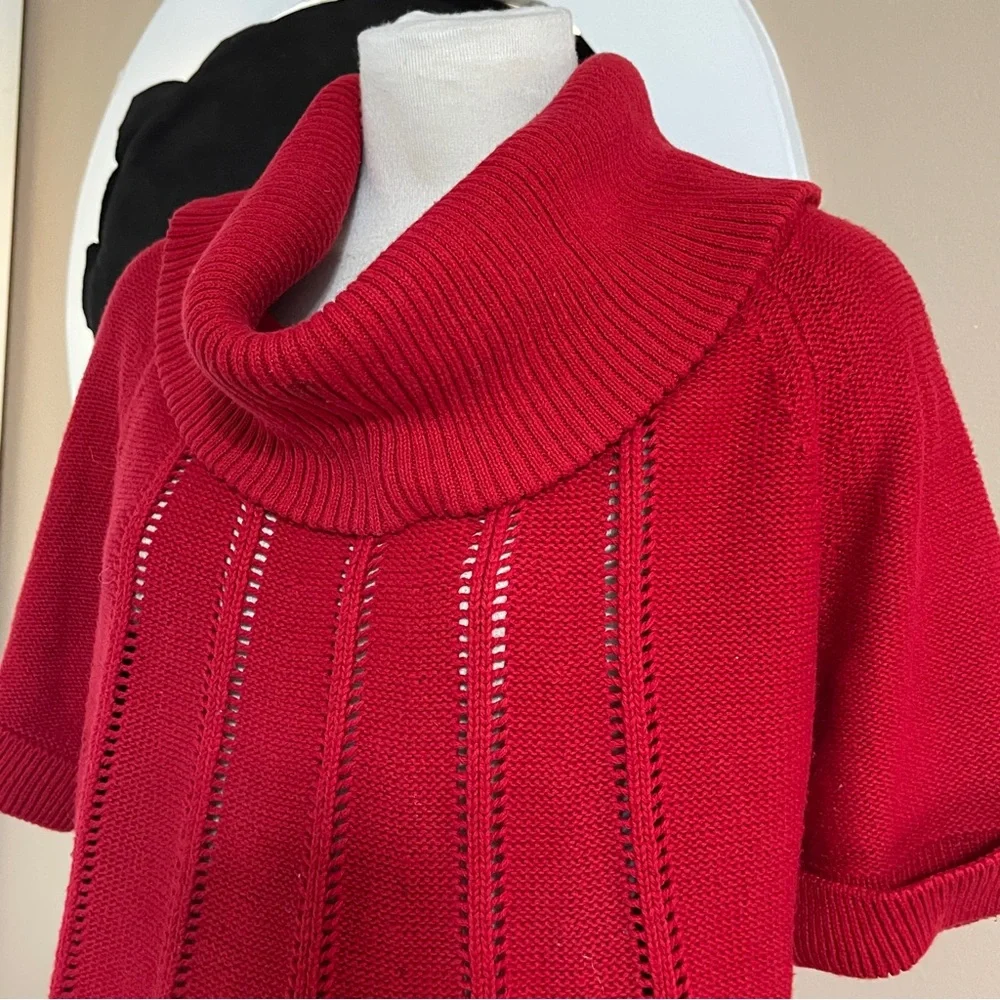 Banana Republic 100% cotton Red Cowl Turtleneck Short Sleeve Sweater - Picture 2 of 11